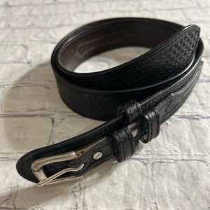 AIRHARE BUFFALO LEATHER MEN’S BLACK WESTERN STYLE SILVER TONE BUCKLE BELT 36